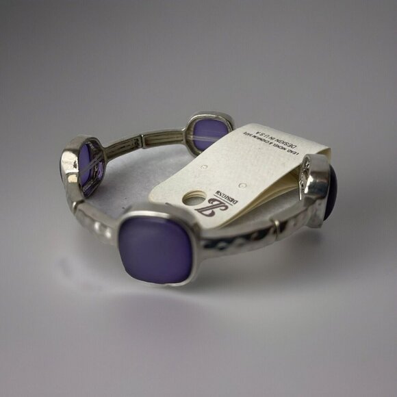 JL Designs Purple Silvertone Stretch Bracelet Rectangle Bangle Costume Jewelry - Picture 7 of 12